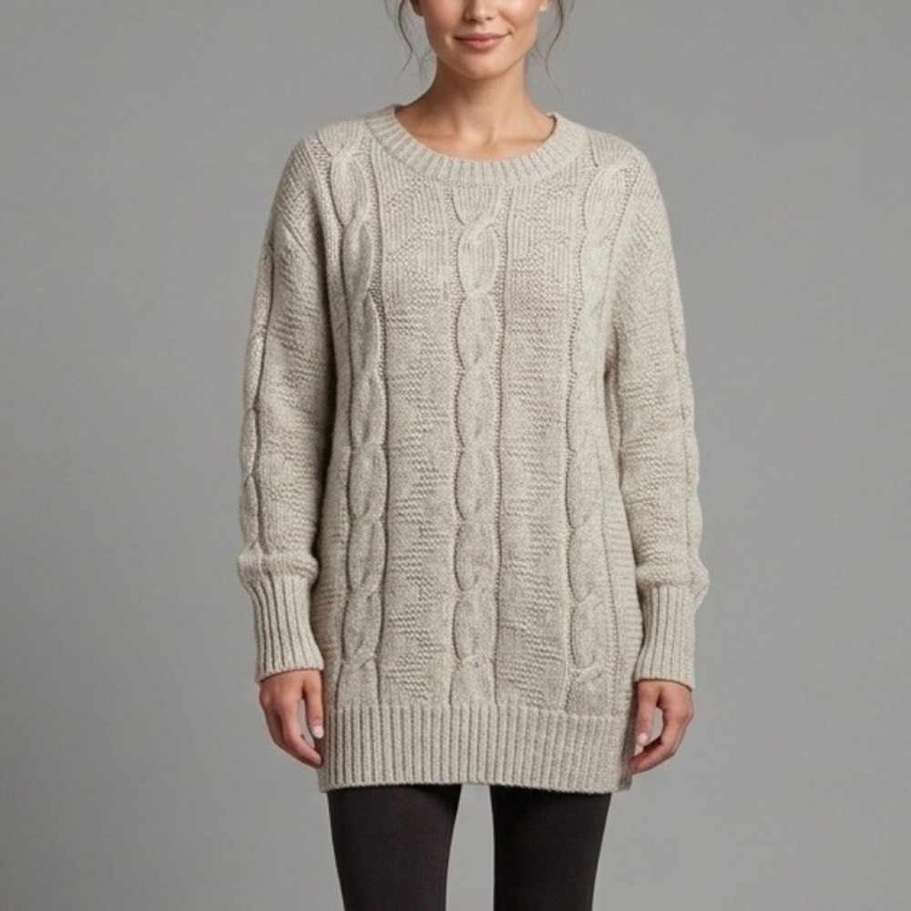 Nili Lotan Cable Knit Alpaca Wool Blend Beige Oversized Tunic Sweater Size Small